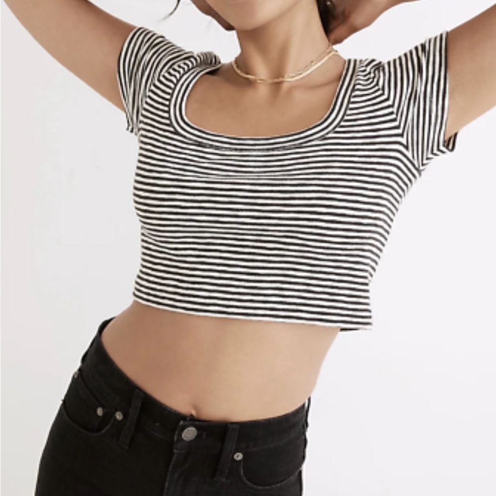 Madewell Westville Cropped Tee With Cool Retro Stripes Size M